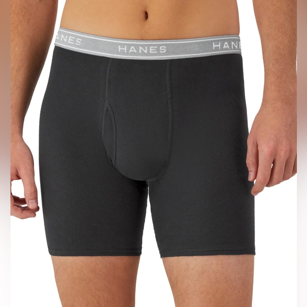 Hanes Men's Assorted Cotton Tagless Boxer Briefs 4-Pack Black/Gray Size M